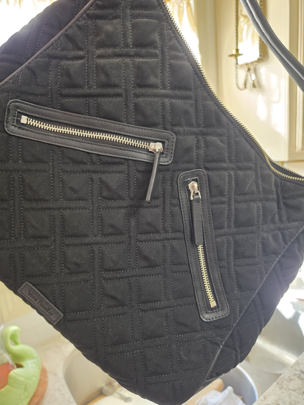 Vera Bradley Black Quilted Shoulder Bag with Silver Hardware